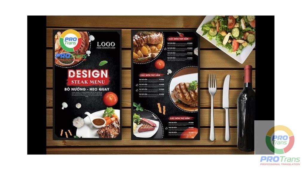 Mẫu dịch thuật Thực đơn cho khách hàng tại Quận 9