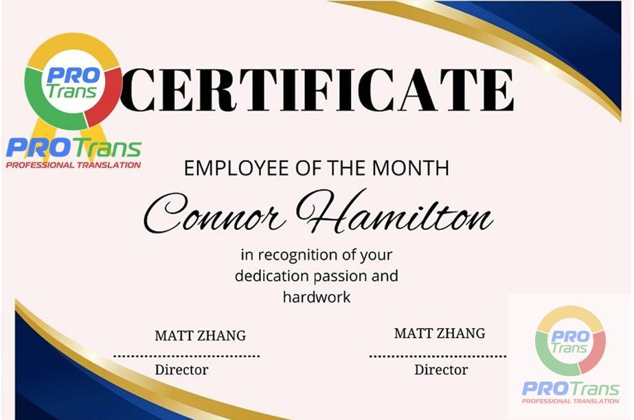 dịch thuật các loại giấy khen tại ProTrans 