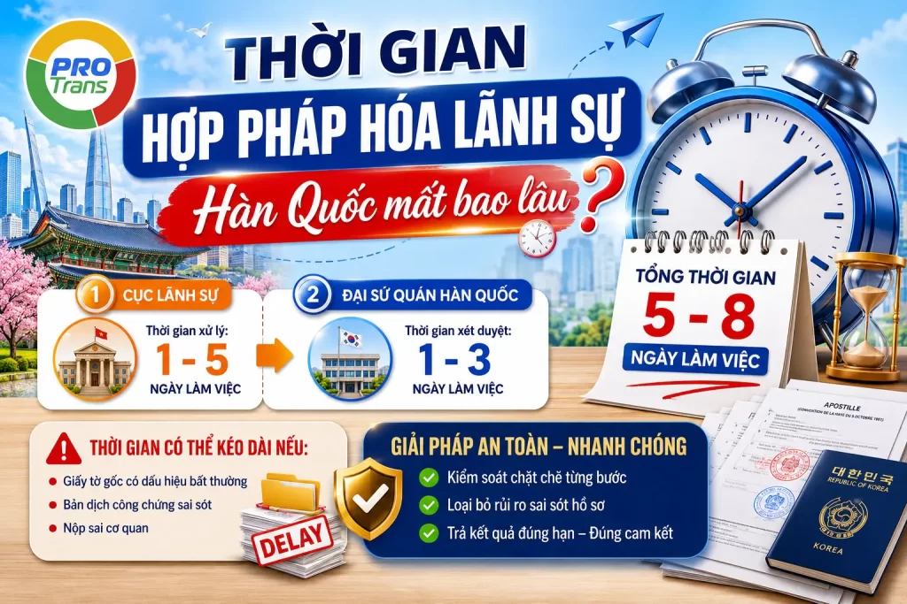 Sơ đồ chi tiết giải đáp thời gian hợp pháp hóa lãnh sự Hàn Quốc mất bao lâu.