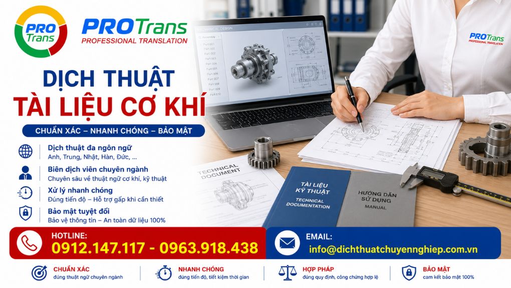 Dịch thuật tài liệu cơ khí tại PROTRANS – chuẩn xác, đúng hạn, bảo mật