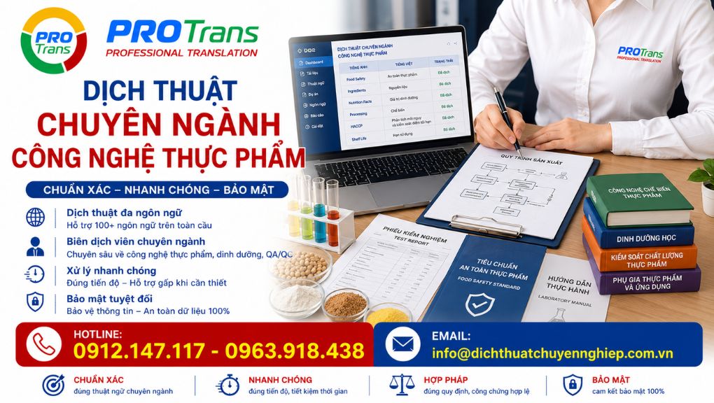 PROTRANS cam kết chính xác, nhanh chóng và bảo mật trong dịch thuật chuyên ngành Công nghệ thực phẩm