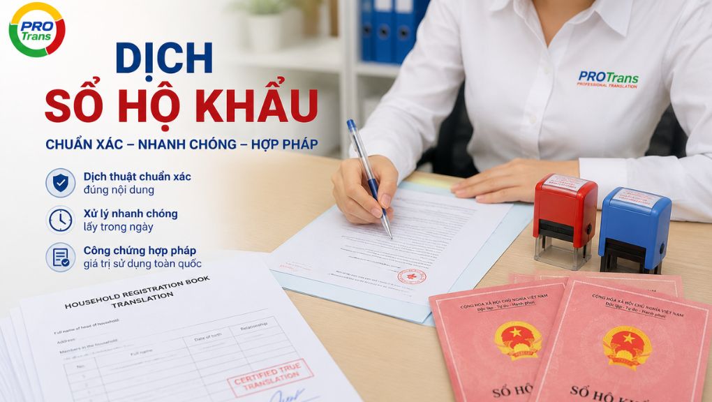 Bản dịch Sổ hộ khẩu cần giữ đúng bố cục, số trang, tên riêng, ngày tháng và thông tin đăng ký thường trú để hạn chế sai lệch khi sử dụng.