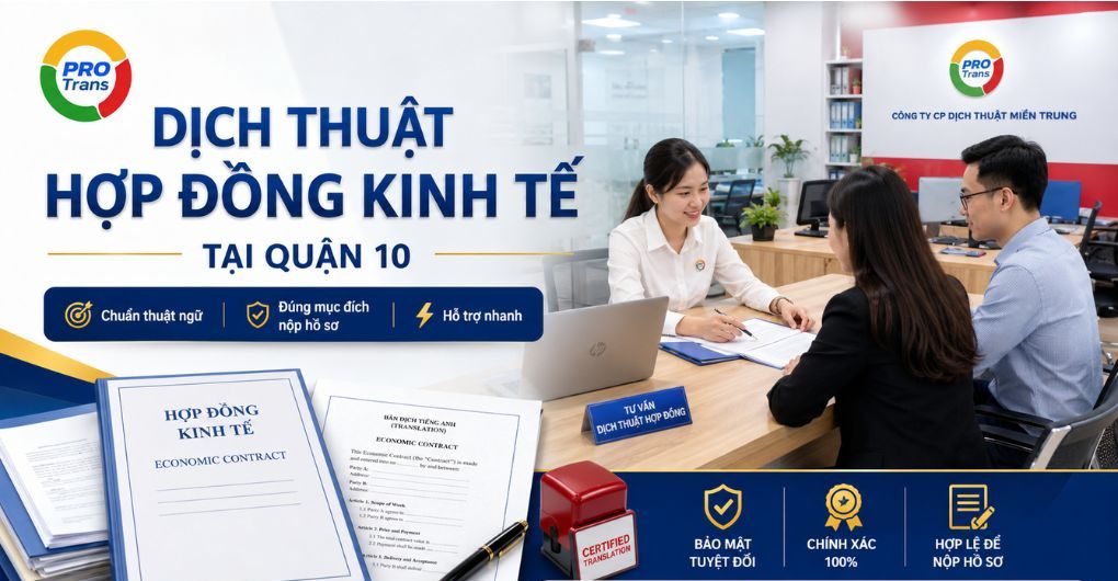 Dịch thuật hợp đồng kinh tế tại Quận 10 áp dụng quy trình 4 bước rõ ràng, bảo mật tài liệu theo thỏa thuận NDA và bàn giao bản dịch đúng yêu cầu.
