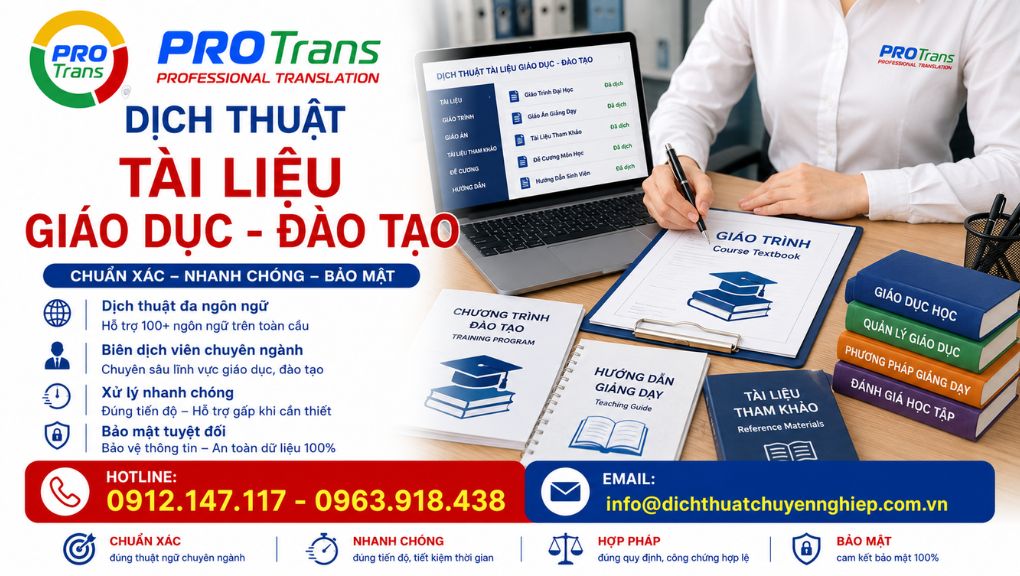PROTRANS cam kết chính xác, nhanh chóng và bảo mật trong dịch thuật tài liệu Giáo dục & Đào tạo 