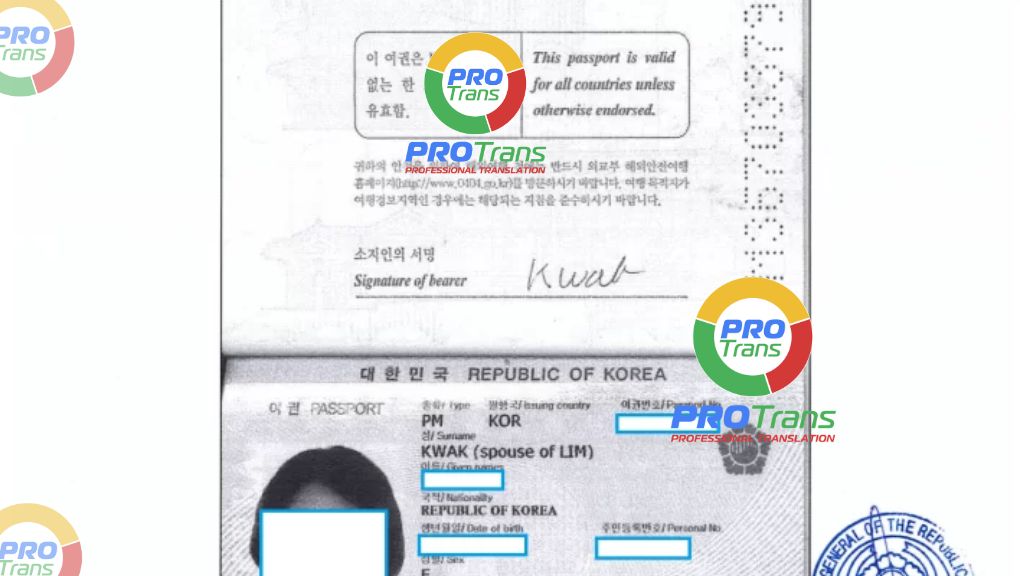 Mẫu dịch thuật công chứng hộ chiếu cho người nước ngoài tại Quận 9