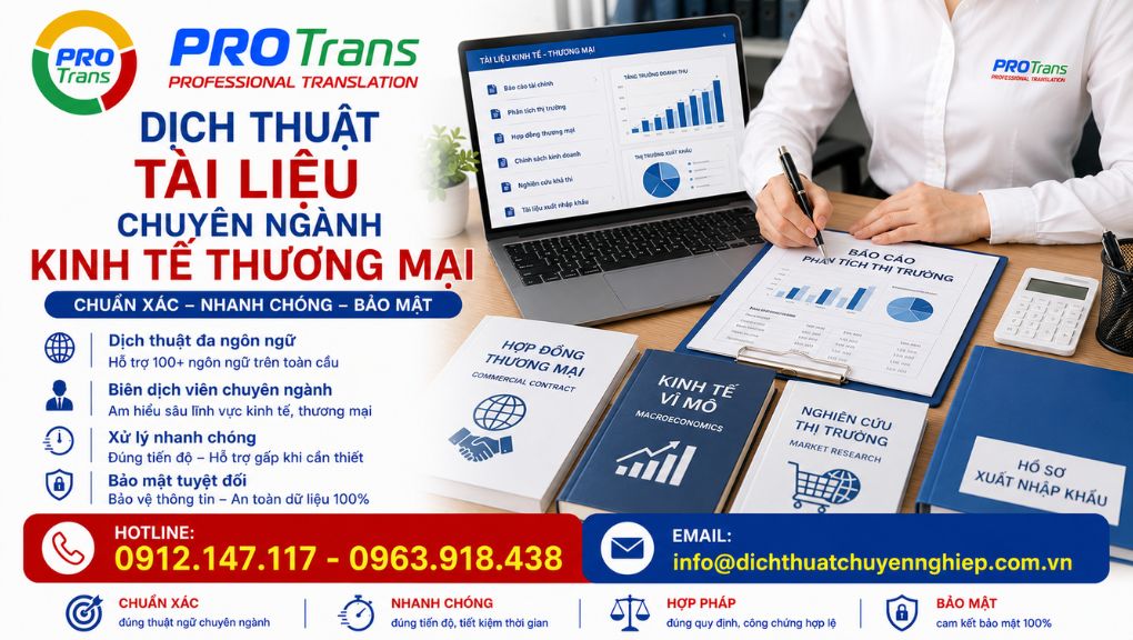 PROTRANS cam kết chính xác, nhanh chóng và bảo mật trong dịch thuật tài liệu chuyên ngành Kinh tế thương mại tại