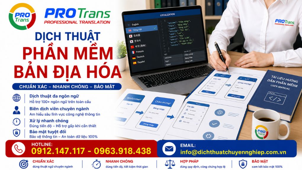 PROTRANS cam kết chính xác, nhanh chóng và bảo mật trong dịch thuật Phần mềm bản địa hóa