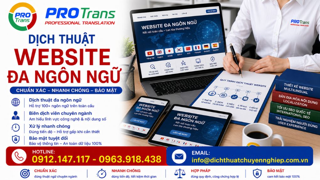 PROTRANS cam kết chính xác, nhanh chóng và bảo mật trong dịch thuật Website đa ngôn ngữ
