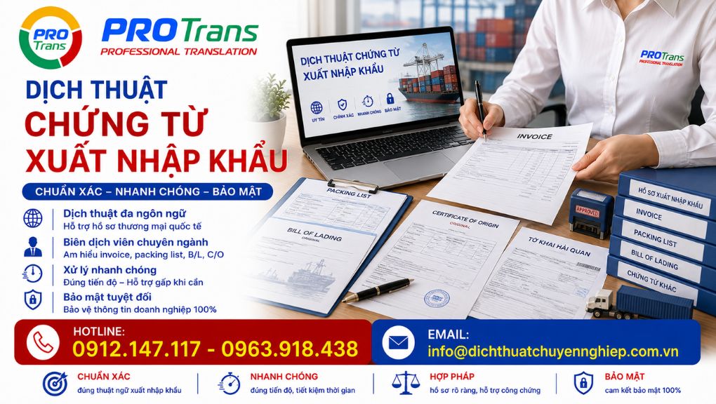 PROTRANS cam kết chính xác, nhanh chóng và bảo mật trong dịch thuật Chứng từ xuất nhập khẩu 