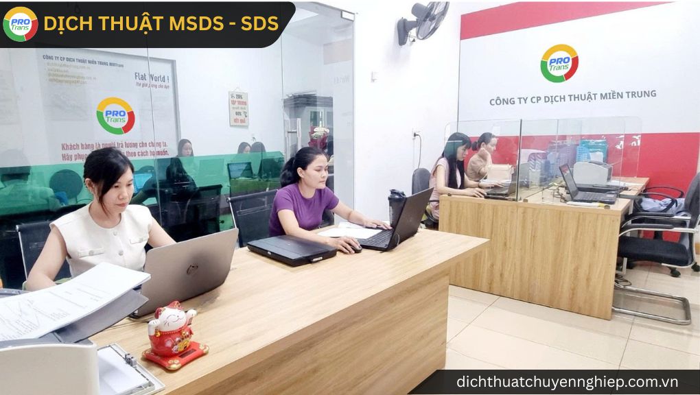 PROTRANS tiếp nhận Dịch thuật MSDS - SDS tại Quận 12, hỗ trợ doanh nghiệp kiểm tra cấu trúc 16 phần GHS, chuẩn hóa tài liệu xuất nhập khẩu và hồ sơ hóa chất nguy hiểm trước khi triển khai.