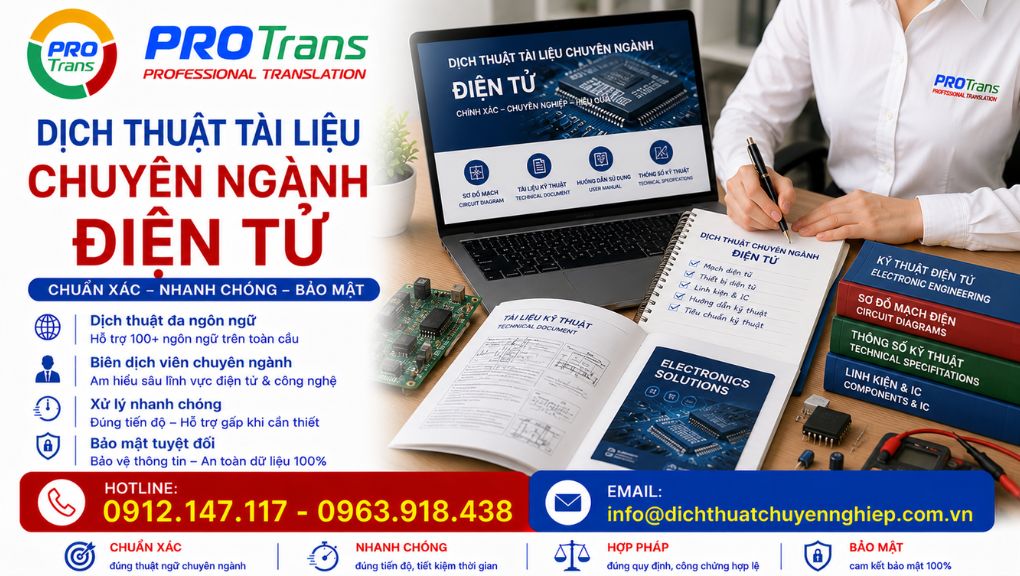 PROTRANS cam kết chính xác, nhanh chóng và bảo mật trong dịch thuật tài liệu chuyên ngành Điện tử