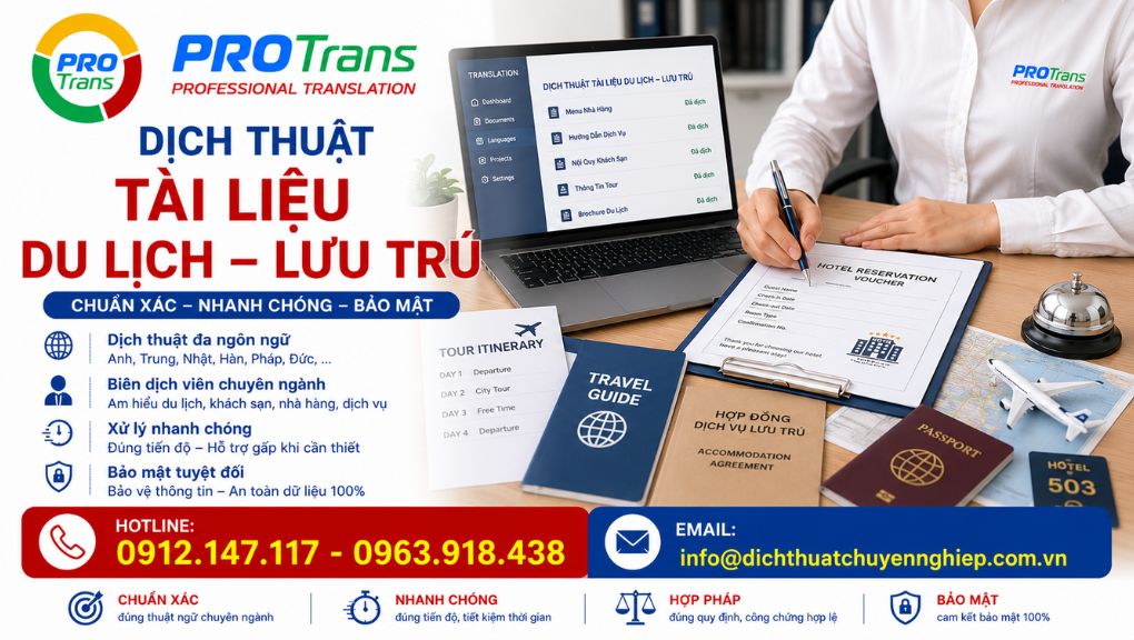 PROTRANS cam kết chính xác, nhanh chóng và bảo mật trong dịch thuật tài liệu Du lịch & Lưu trú