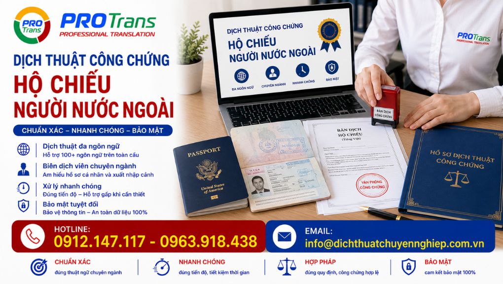 PROTRANS cam kết chính xác, nhanh chóng và bảo mật trong dịch thuật công chứng Hộ chiếu người nước ngoài