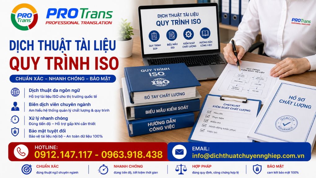 PROTRANS cam kết chính xác, nhanh chóng và bảo mật trong dịch thuật tài liệu Quy trình ISO 