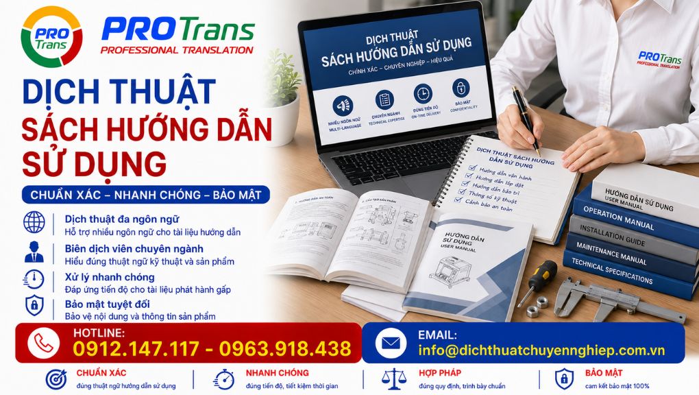 PROTRANS hỗ trợ Dịch thuật Sách hướng dẫn sử dụng tại Quận 12, tư vấn phương án theo mục đích đào tạo nội bộ, thương mại hóa hoặc xử lý gấp, đảm bảo thống nhất thuật ngữ chuyên ngành.