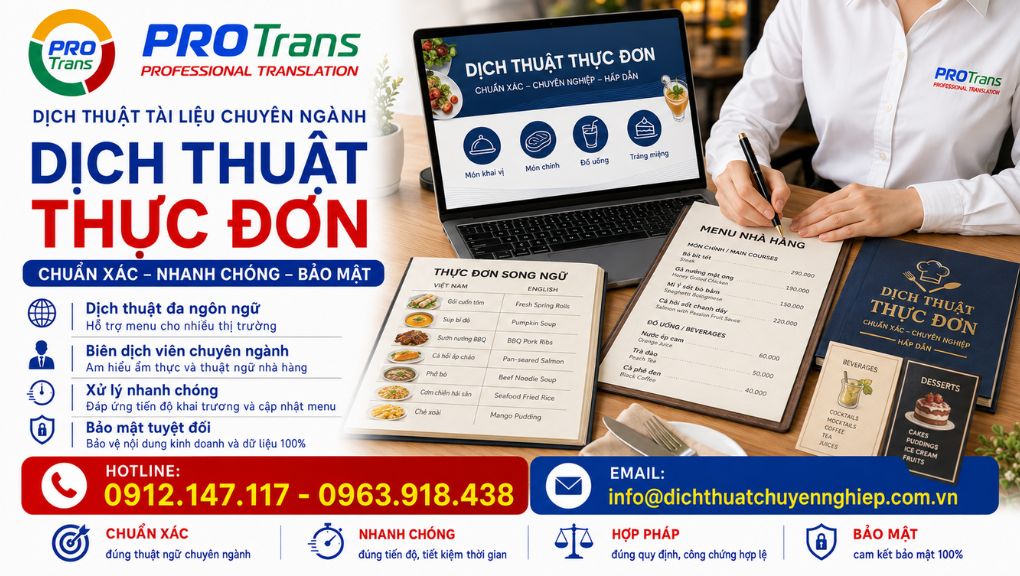 PROTRANS cam kết chính xác, nhanh chóng và bảo mật trong dịch thuật Thực đơn