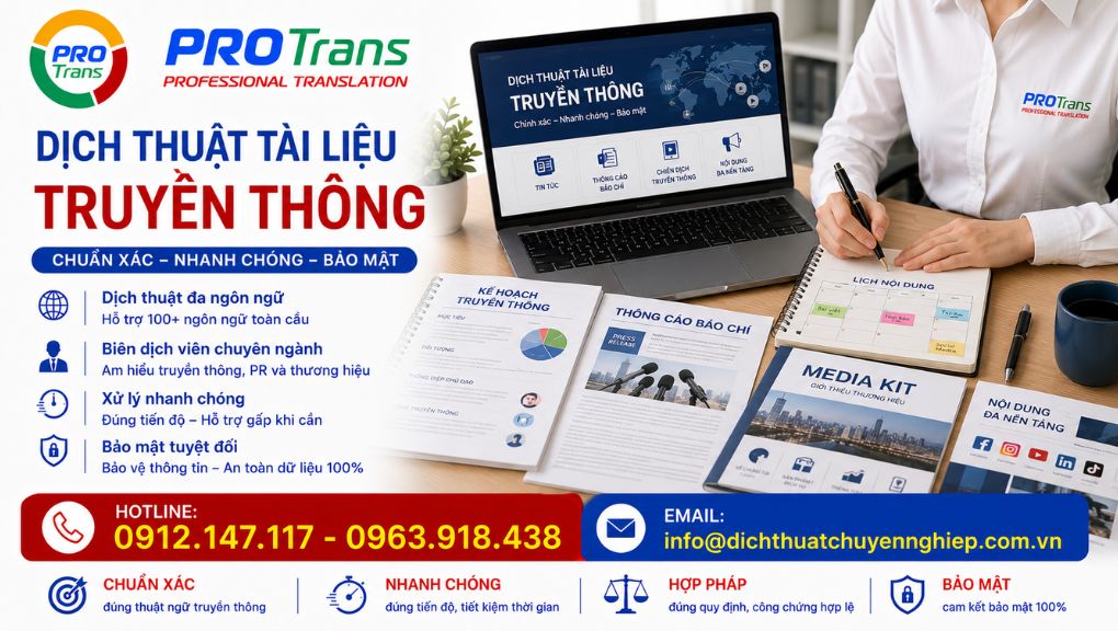 PROTRANS cam kết chính xác, nhanh chóng và bảo mật trong dịch thuật tài liệu Truyền thông 