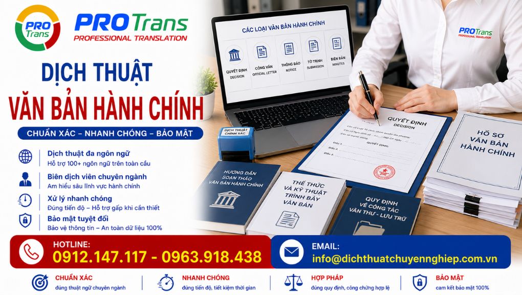 PROTRANS cam kết chính xác, nhanh chóng và bảo mật trong dịch thuật Văn bản hành chính